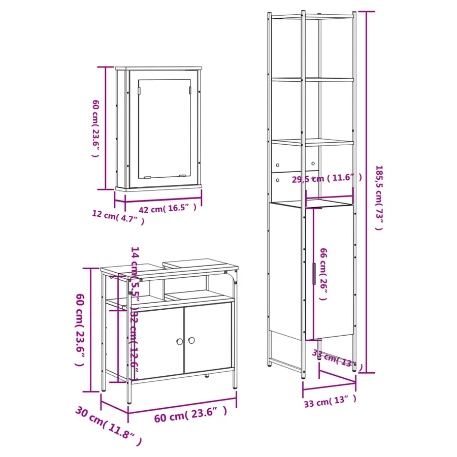 Ensemble de meubles de salle de bain 3 pcs Chêne fumé - 13