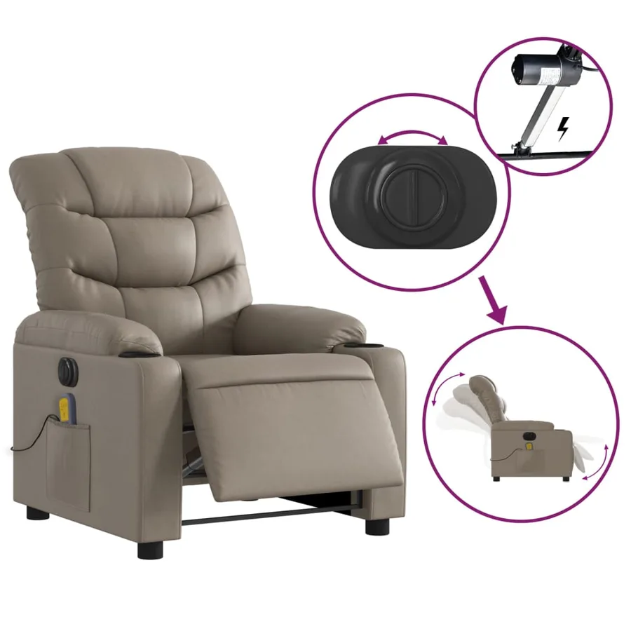 Fauteuil de massage inclinable électrique cappuccino similicuir - 6