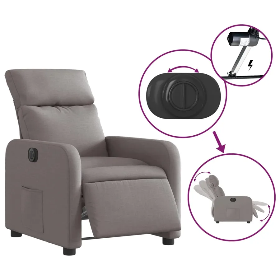 Fauteuil inclinable électrique Taupe Tissu - 6