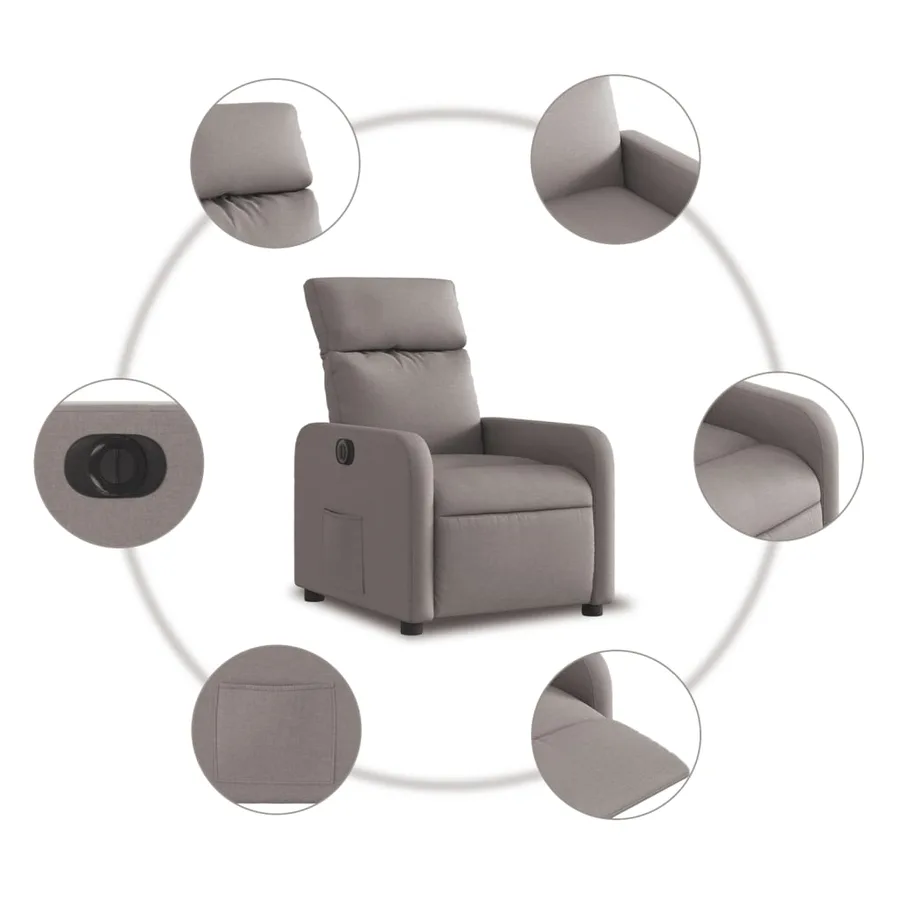 Fauteuil inclinable électrique Taupe Tissu - 8