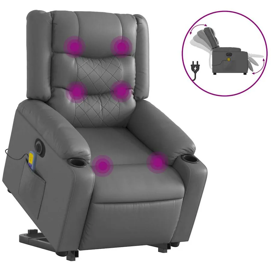 Fauteuil inclinable de massage électrique gris similicuir - 2