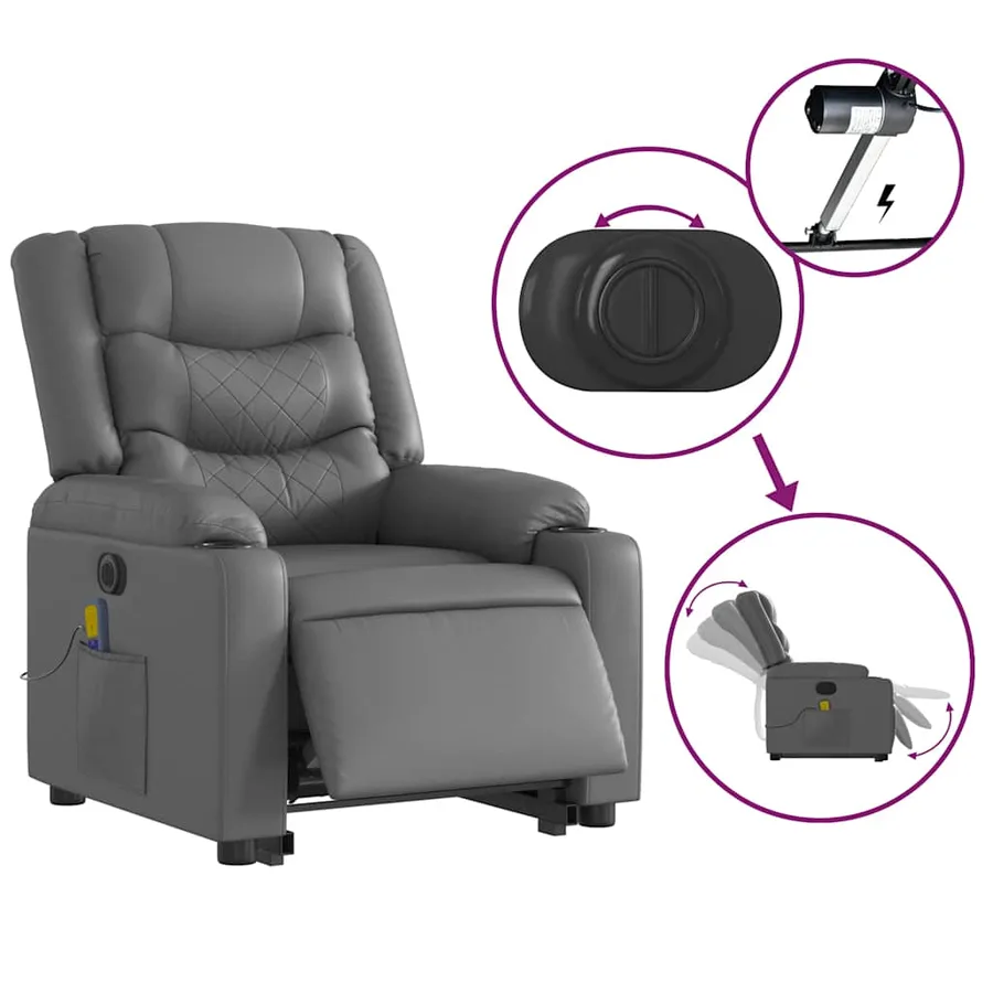 Fauteuil inclinable de massage électrique gris similicuir - 6