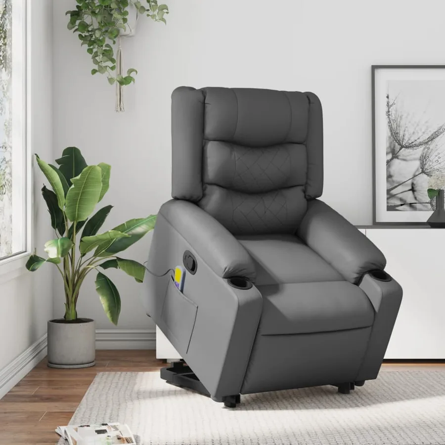 Fauteuil inclinable de massage Gris Similicuir - 15