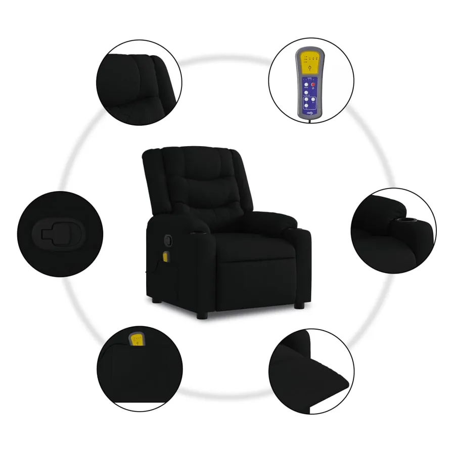 Fauteuil de massage inclinable noir tissu - 6