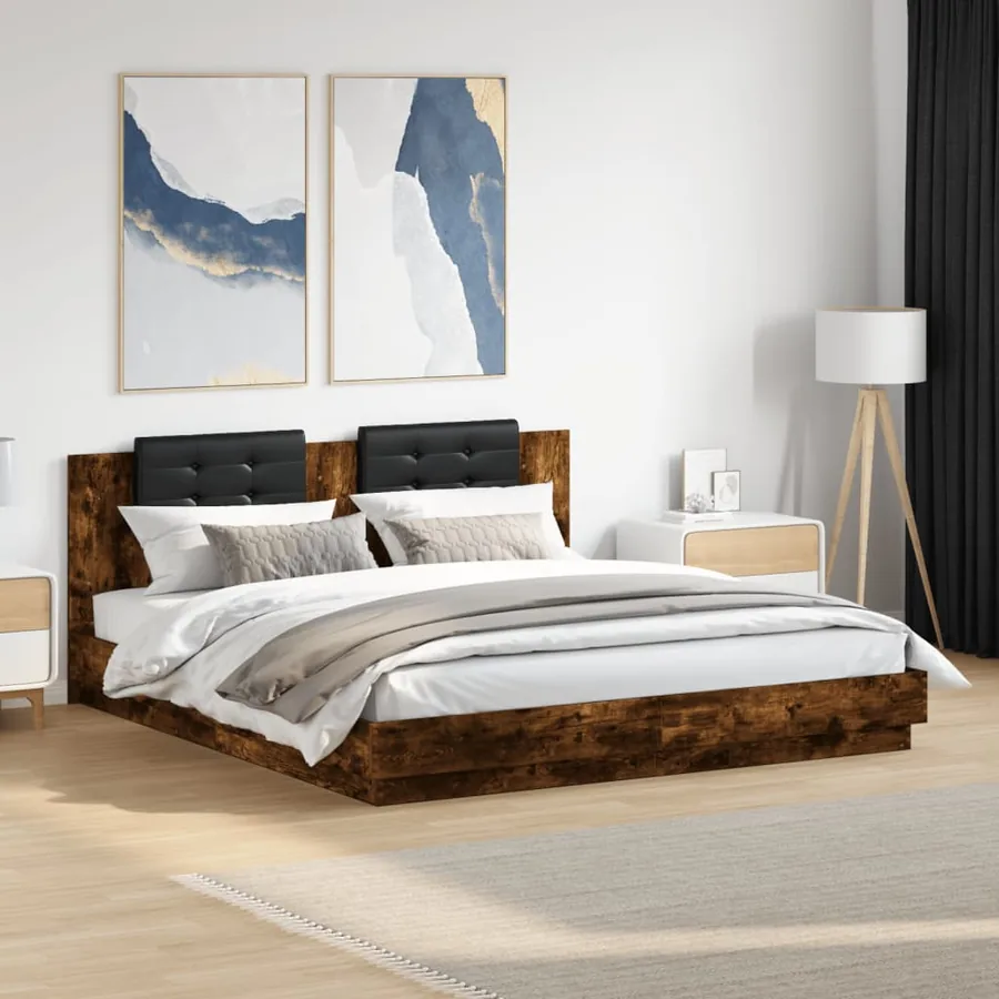 Cadre de lit avec LED sans matelas chêne fumé 200x200 cm