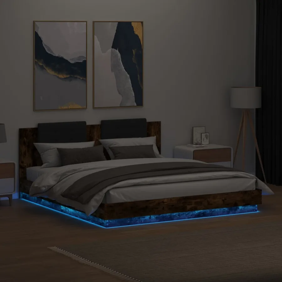 Cadre de lit avec LED sans matelas chêne fumé 200x200 cm - 4