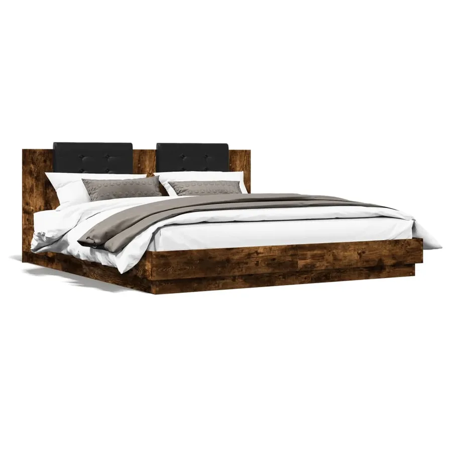Cadre de lit avec LED sans matelas chêne fumé 200x200 cm - 5