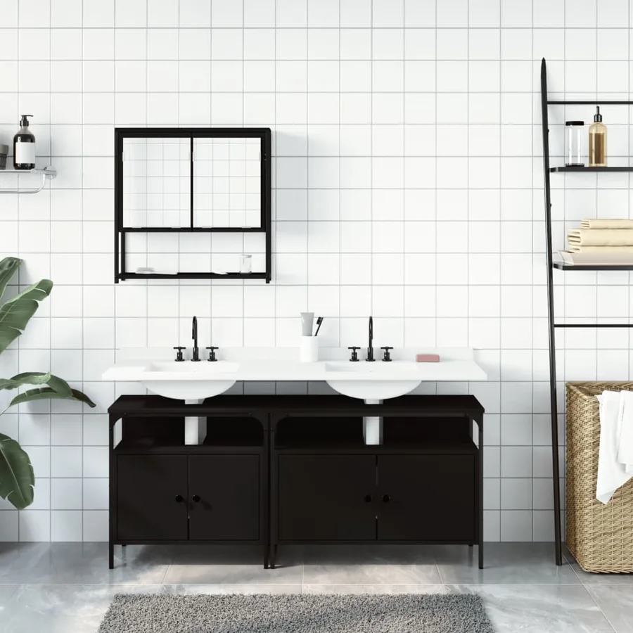 Ensemble de meubles salle de bain 3 pcs noir bois d'ingénierie - 3