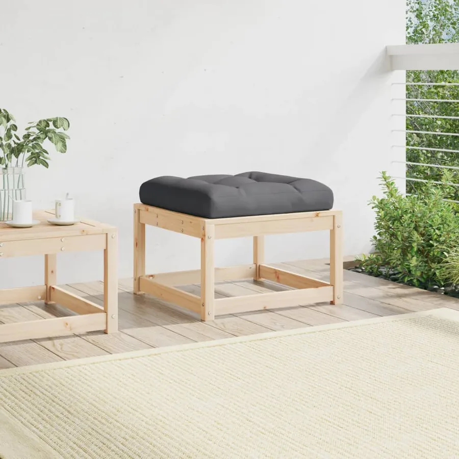 Repose-pied de jardin avec coussins bois de pin massif - 3