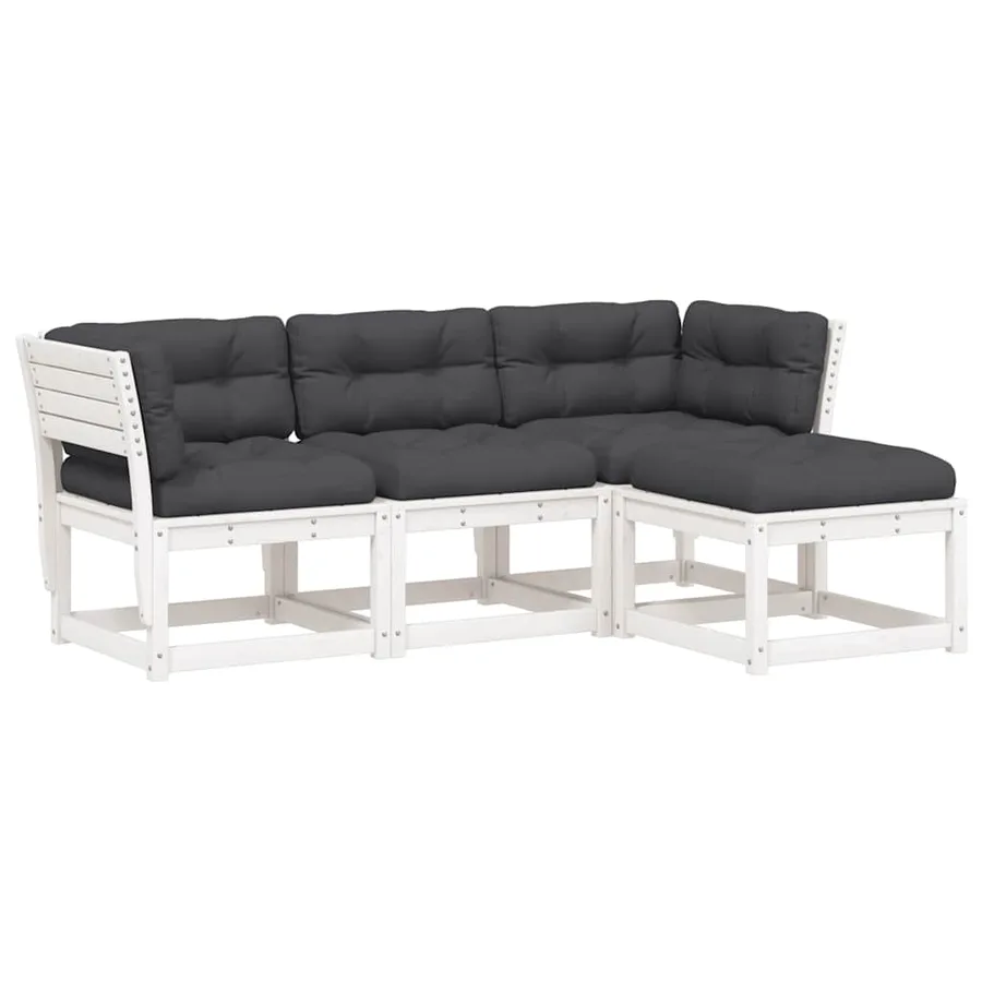 Salon de jardin 4 pcs avec coussins blanc bois de pin massif - 2