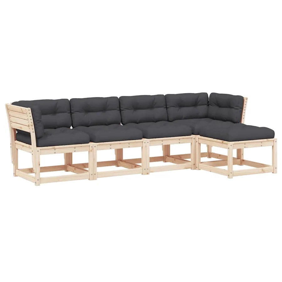 Salon de jardin 5 pcs avec coussins bois de pin massif - 2