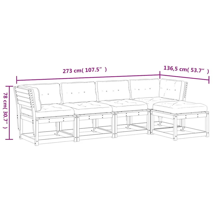 Salon de jardin 5 pcs avec coussins bois de pin massif - 9