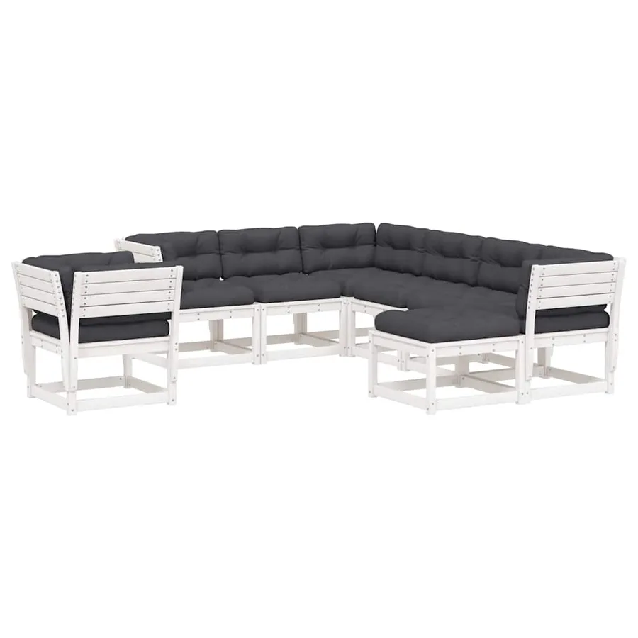 Salon de jardin avec coussins 8 pcs blanc bois de pin massif - 2