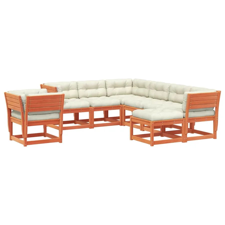 Salon de jardin 8 pcs avec coussins cire marron bois pin massif - 2