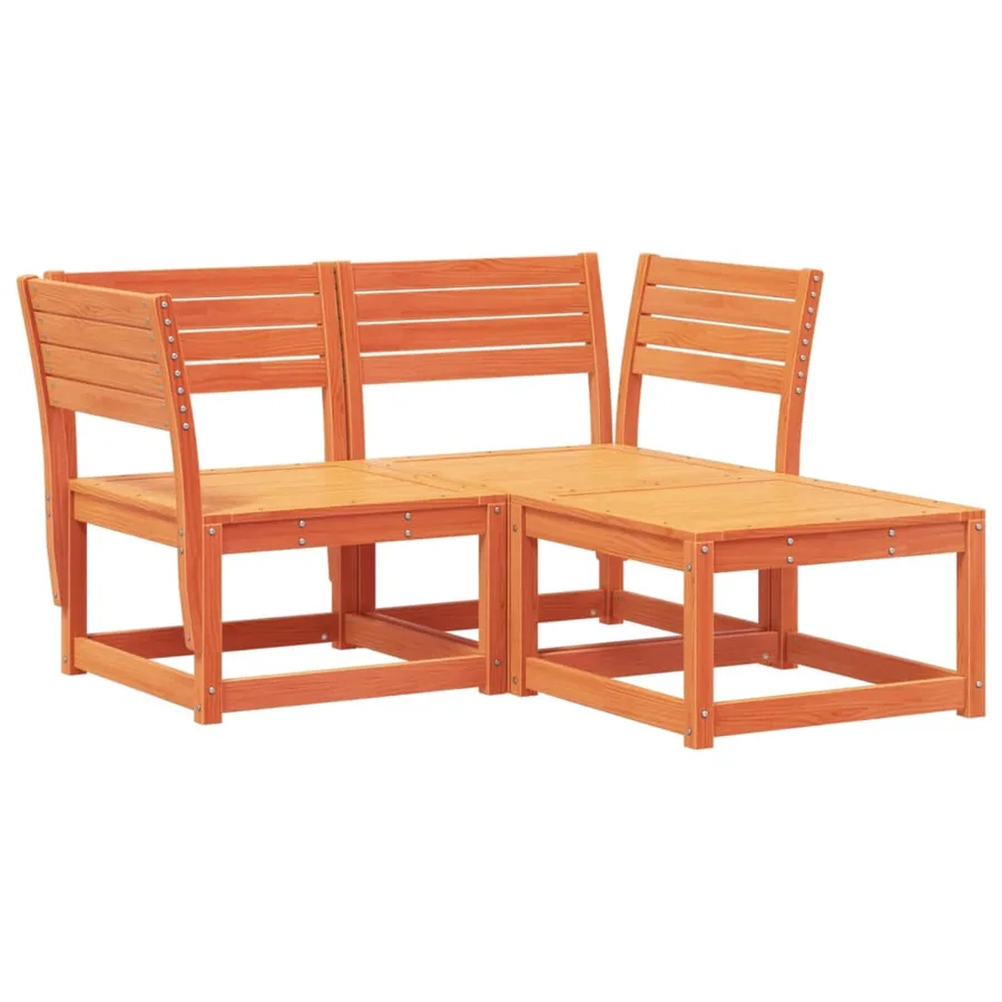 Salon de jardin 3 pcs cire marron bois de pin massif - 2