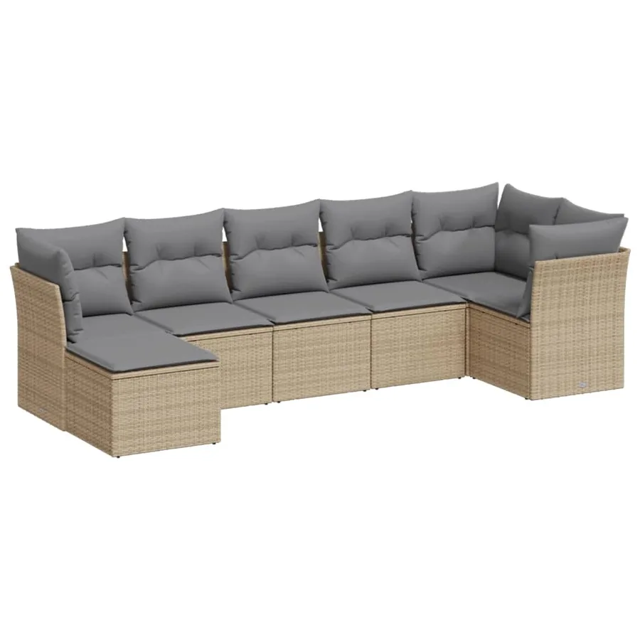 Salon de jardin avec coussins 7 pcs beige résine tressée - 2