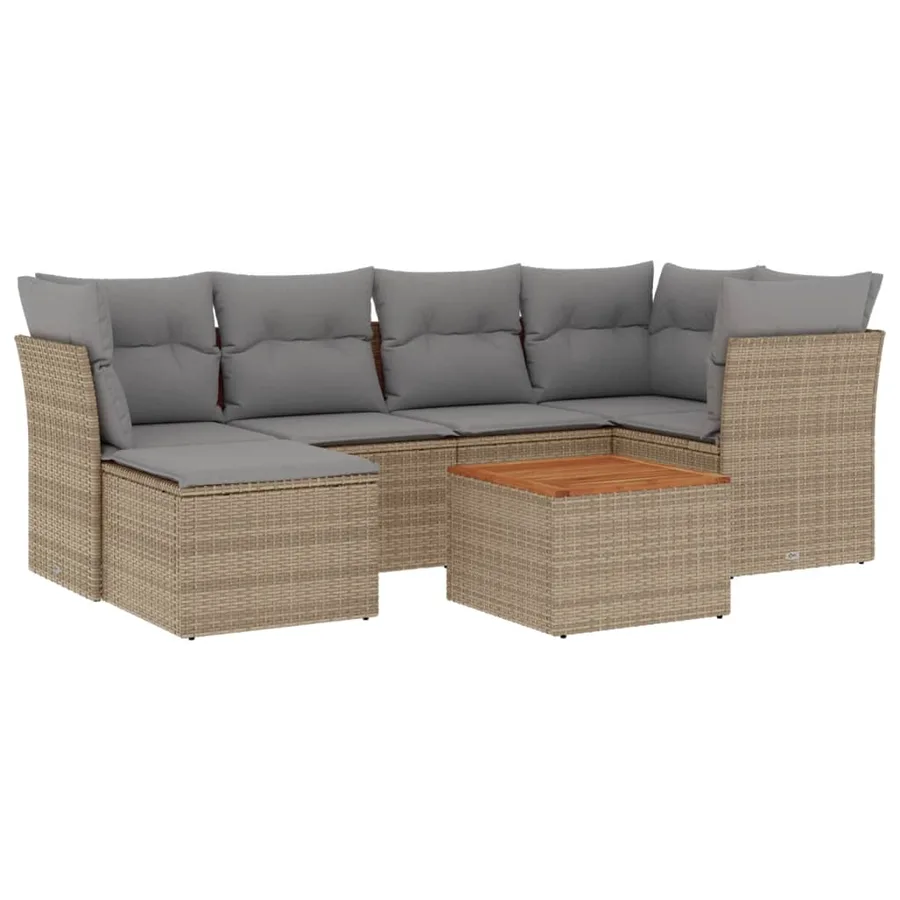 Salon de jardin avec coussins 7pcs mélange beige résine tressée - 2