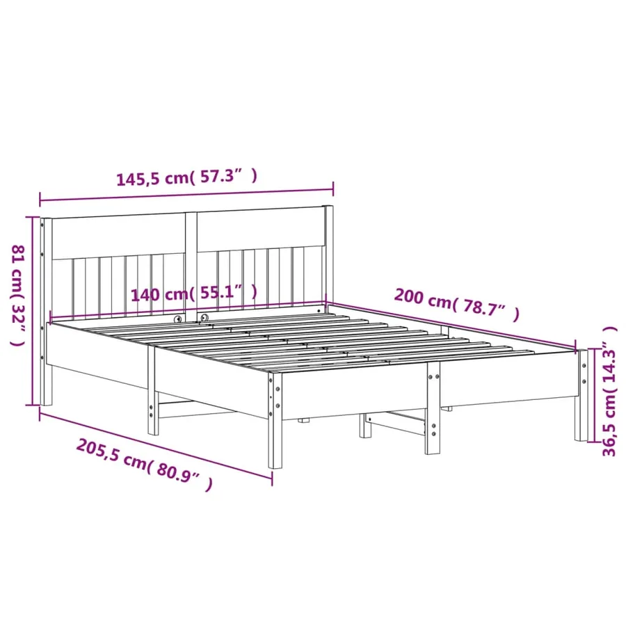 Cadre de lit sans matelas 140x200 cm bois massif de pin - 9