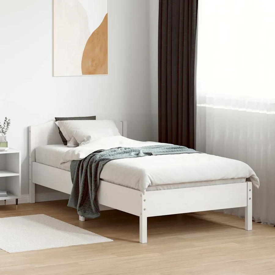 Cadre de lit sans matelas blanc 75x190 cm bois de pin massif - 3