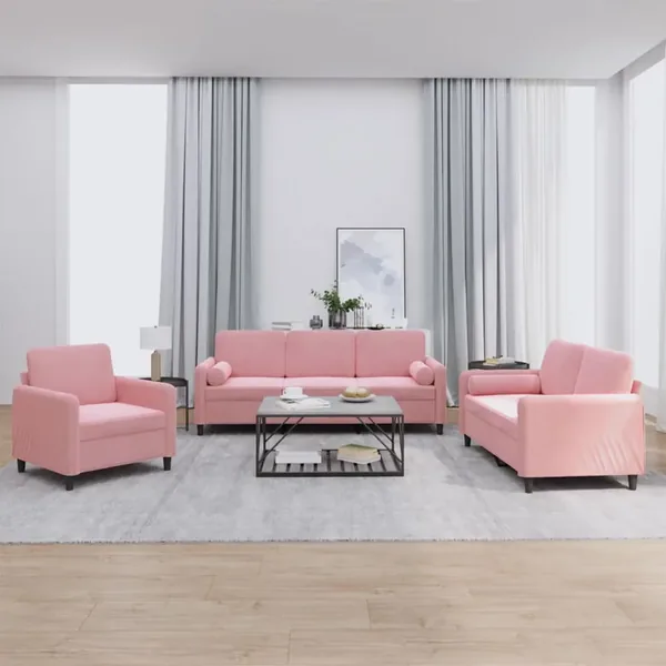 Ensemble de canapés 3 pcs avec coussins rose velours