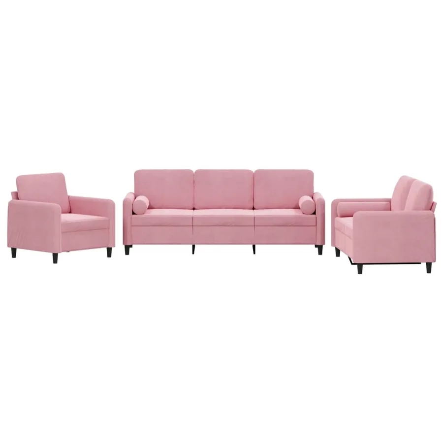 Ensemble de canapés 3 pcs avec coussins rose velours - 2