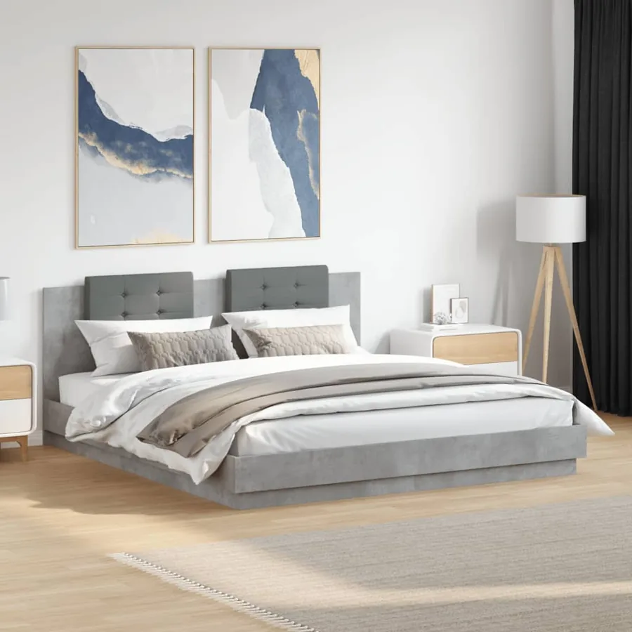 Cadre de lit avec LED sans matelas gris béton 160x200 cm