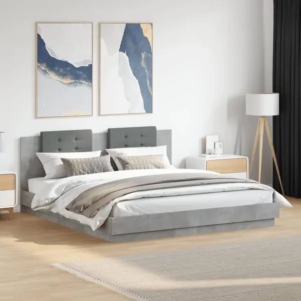 Cadre de lit avec LED sans matelas gris béton 160x200 cm