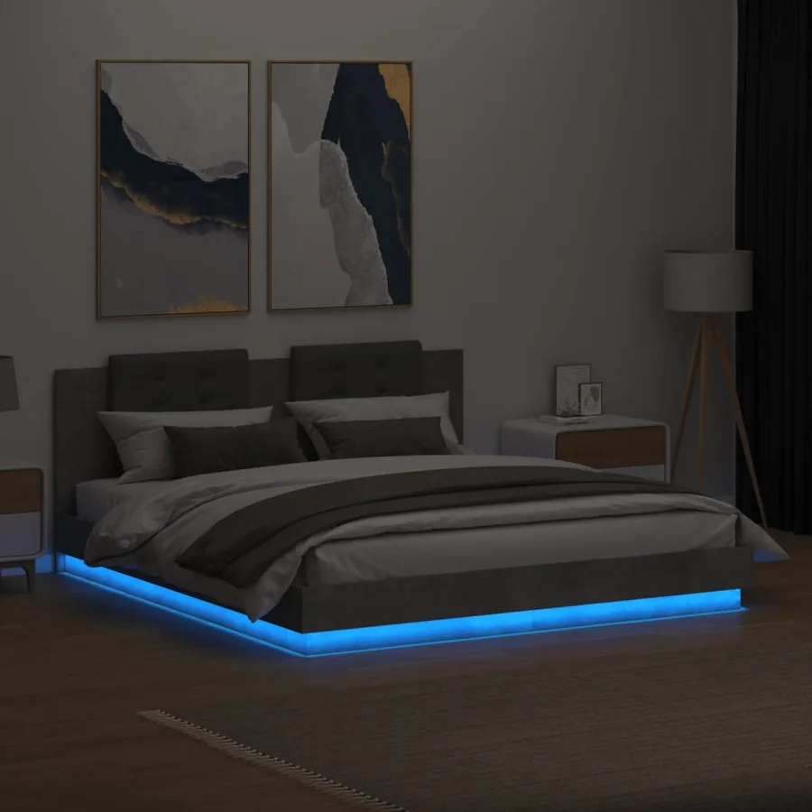 Cadre de lit avec LED sans matelas gris béton 160x200 cm - 4