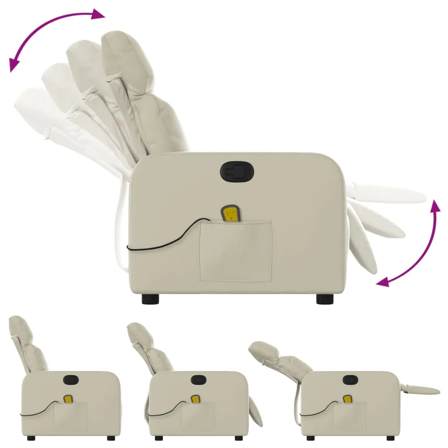 Fauteuil inclinable de massage Crème Similicuir - 5