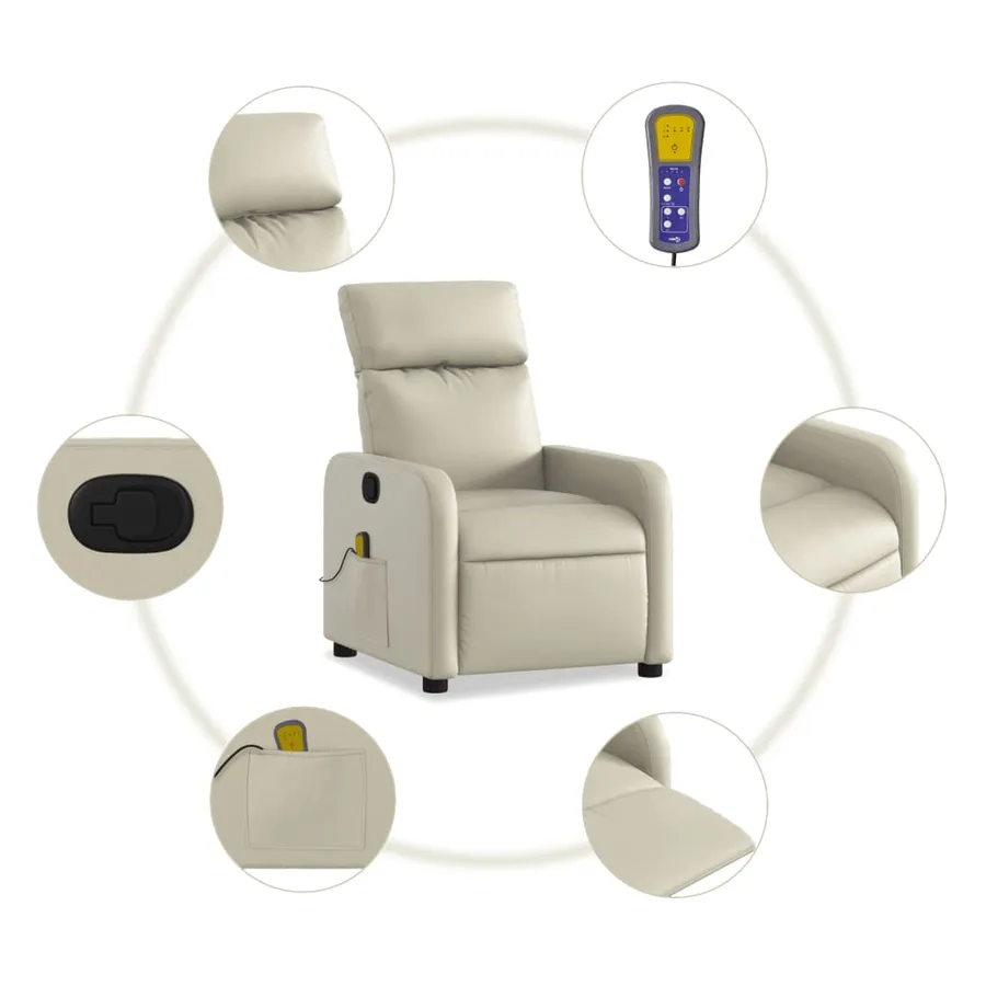 Fauteuil inclinable de massage Crème Similicuir - 6
