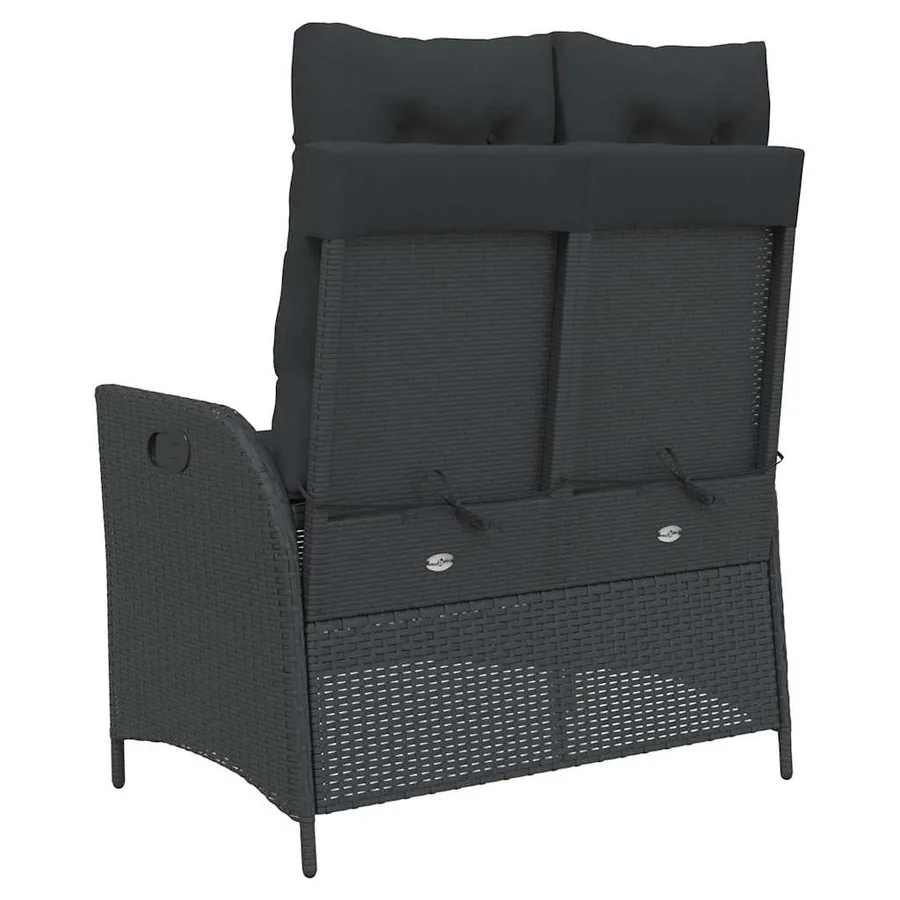 Banc inclinable de jardin avec coussins noir résine tressée - 5