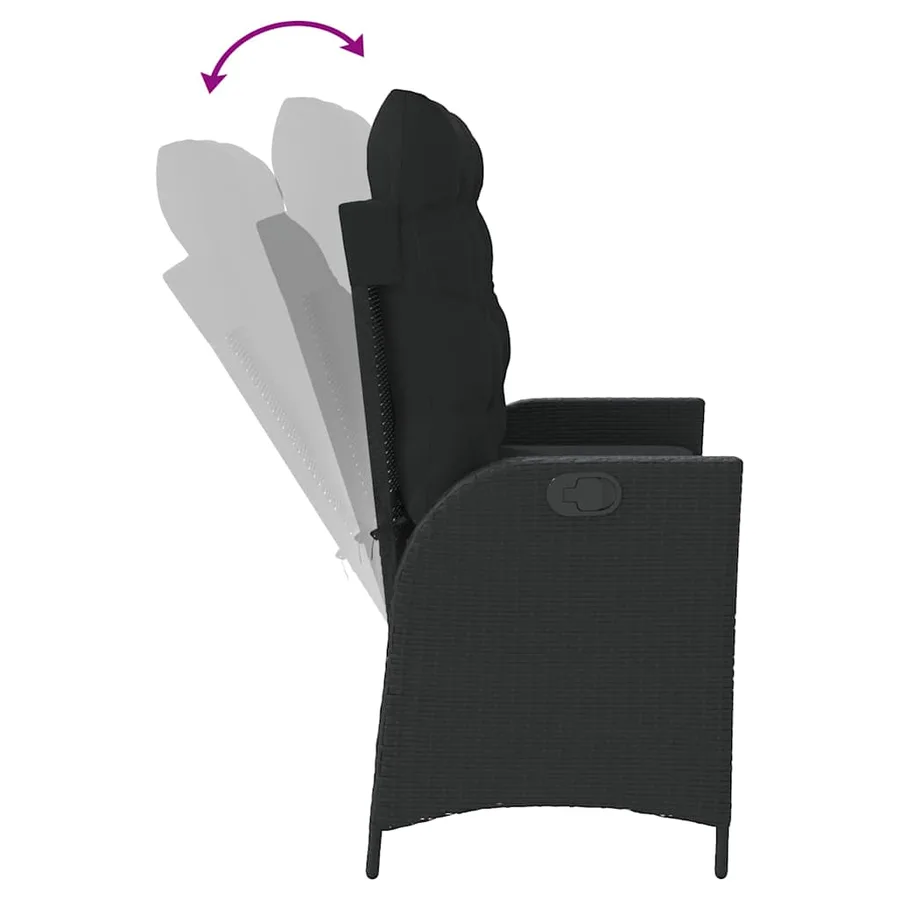 Banc inclinable de jardin avec coussins noir résine tressée - 6
