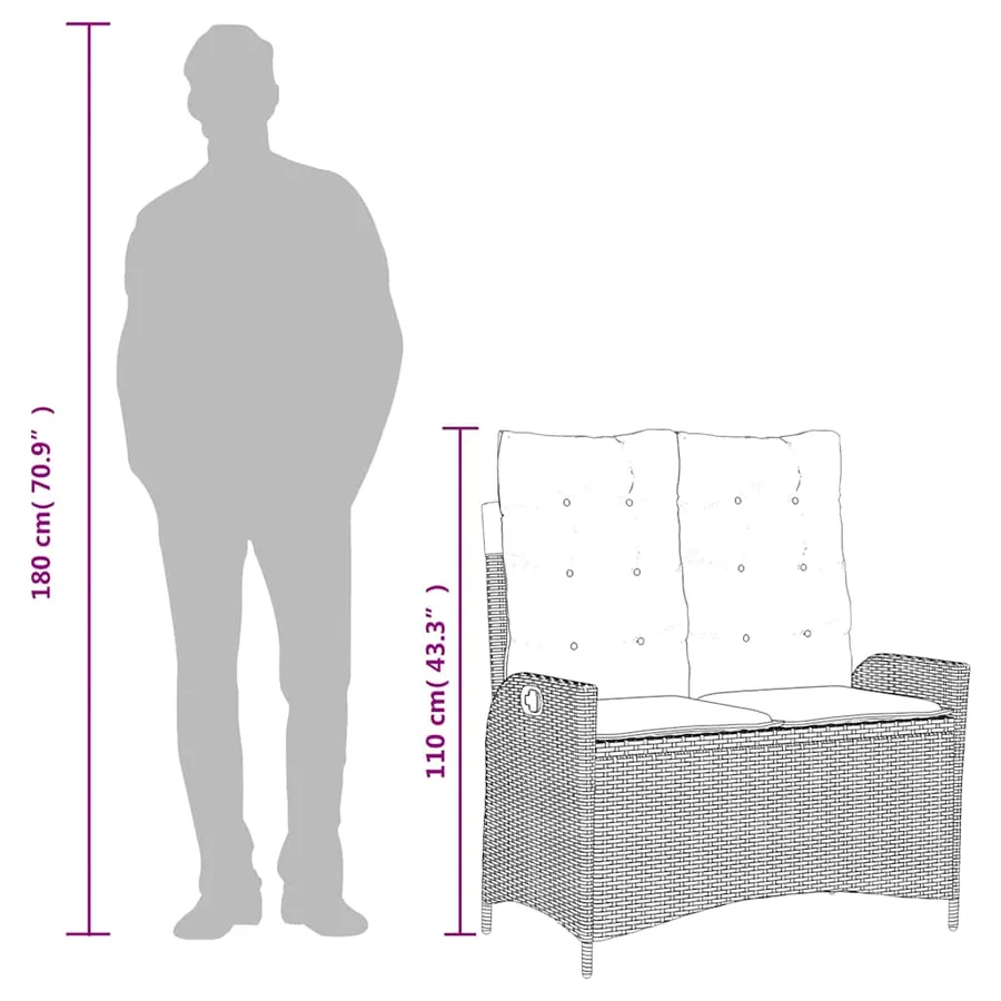 Banc inclinable de jardin avec coussins noir résine tressée - 9