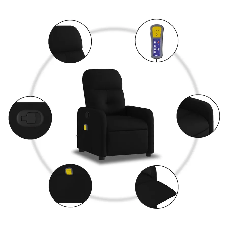 Fauteuil de massage inclinable Noir Tissu - 6
