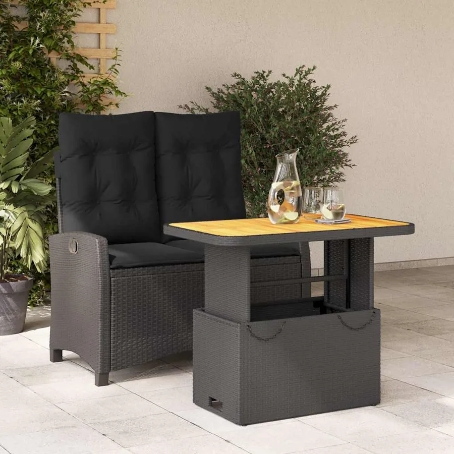 Ensemble à manger de jardin coussins 2pcs noir résine tressée