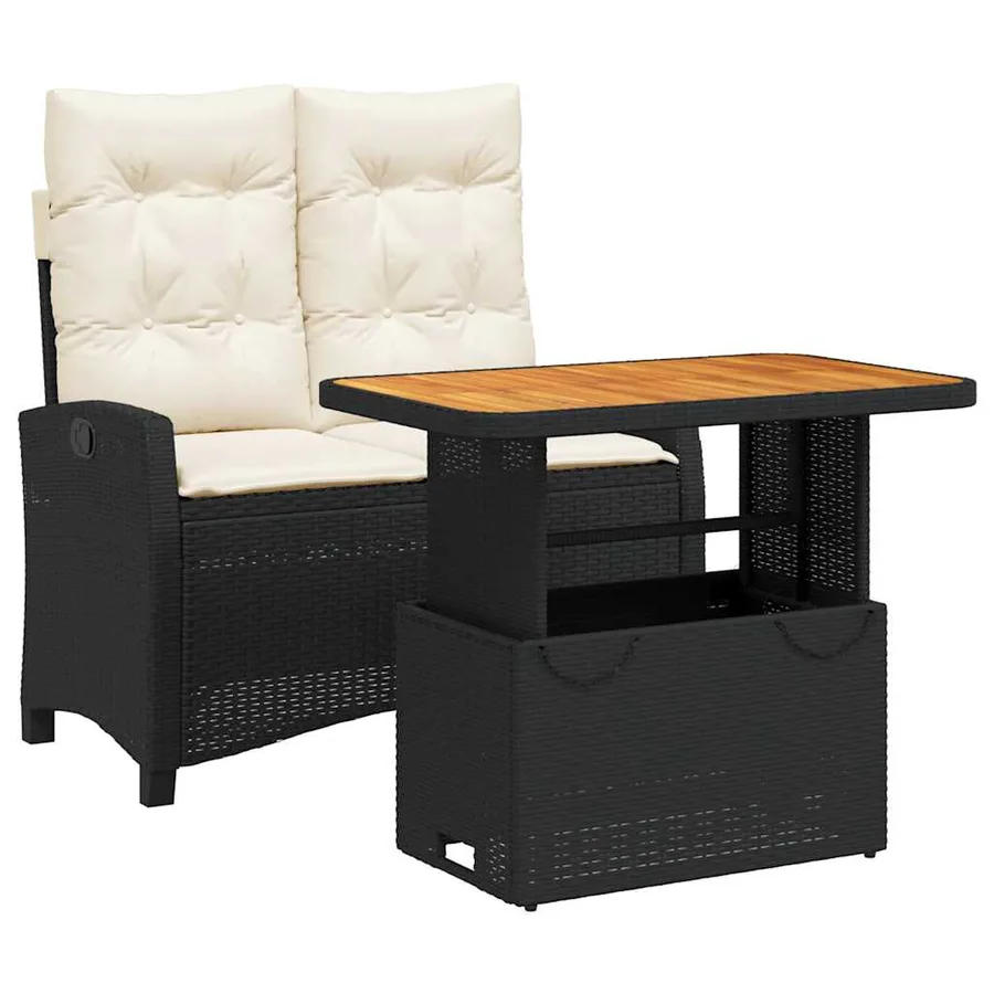 Ensemble à manger de jardin coussins 2pcs noir résine tressée - 2