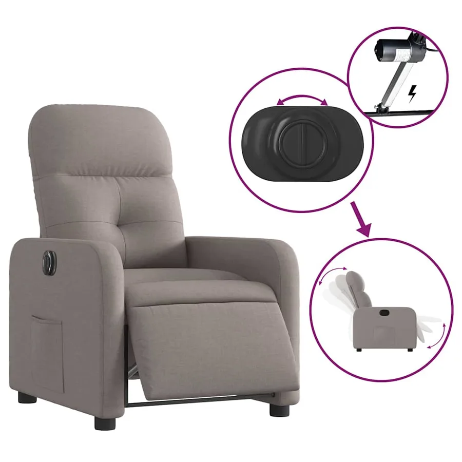 Fauteuil inclinable électrique Taupe Tissu - 6