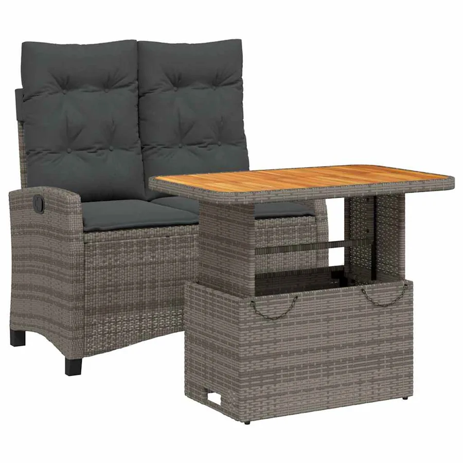 Ensemble à manger de jardin et coussins 2 pcs gris rotin - 2