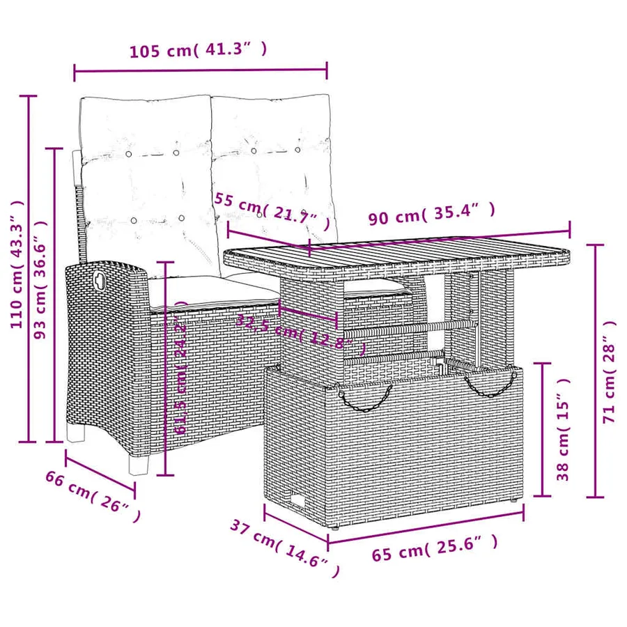 Ensemble à manger de jardin et coussins 2 pcs gris rotin - 8