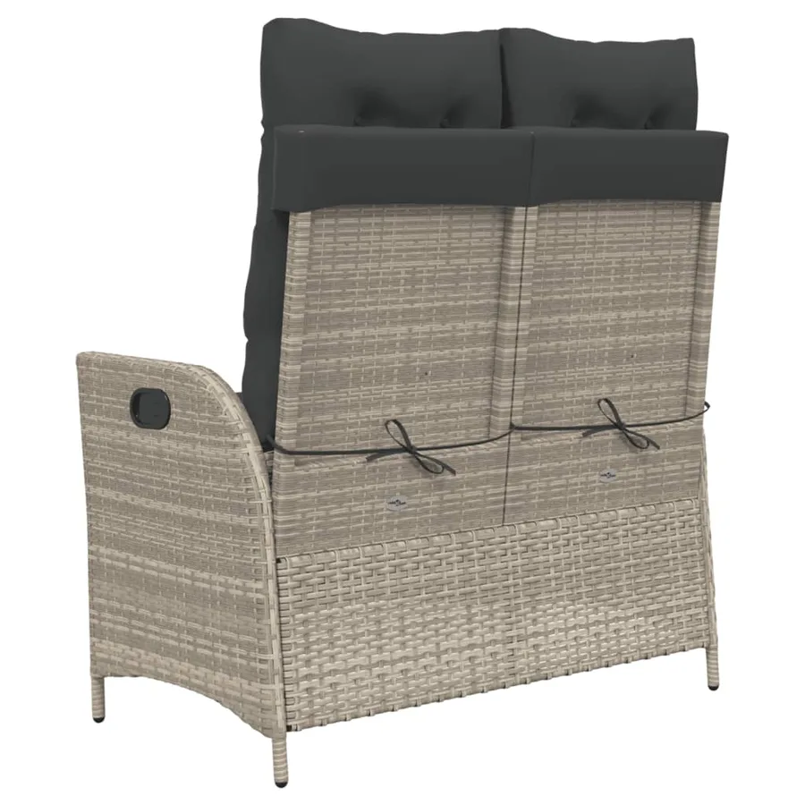 Banc inclinable de jardin et coussins gris clair résine tressée - 5