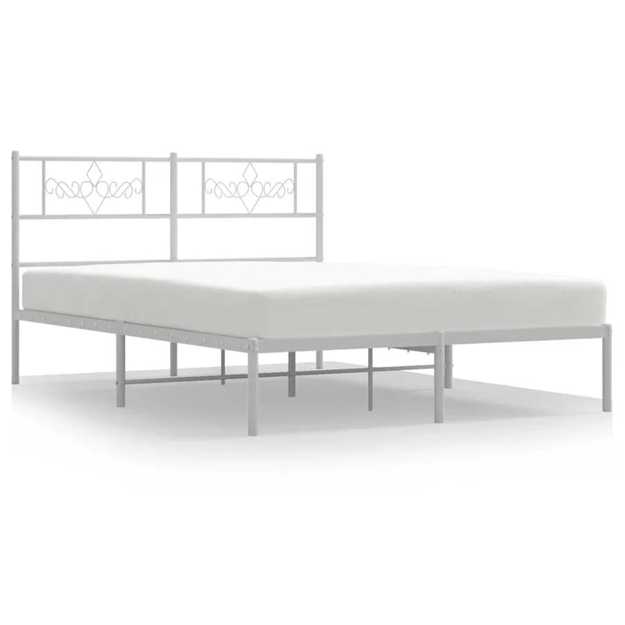 Cadre de lit métal sans matelas et tête de lit blanc 135x190 cm - 2