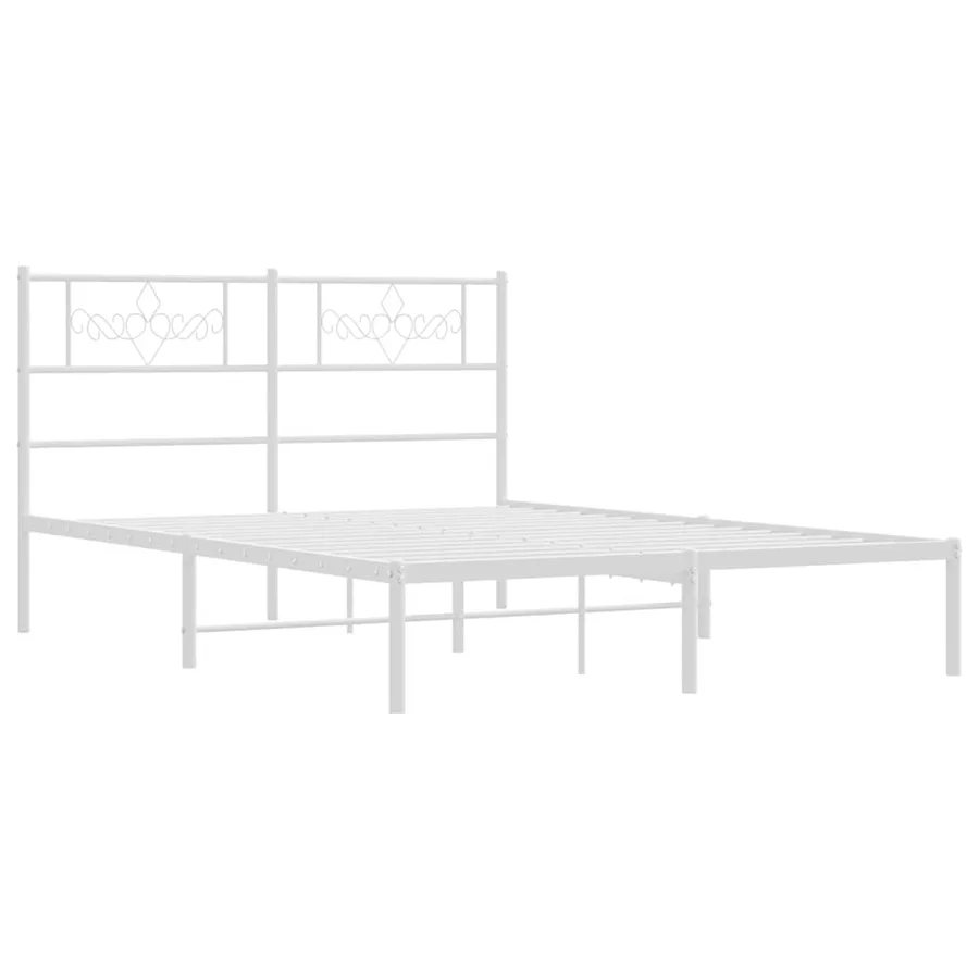 Cadre de lit métal sans matelas et tête de lit blanc 135x190 cm - 3