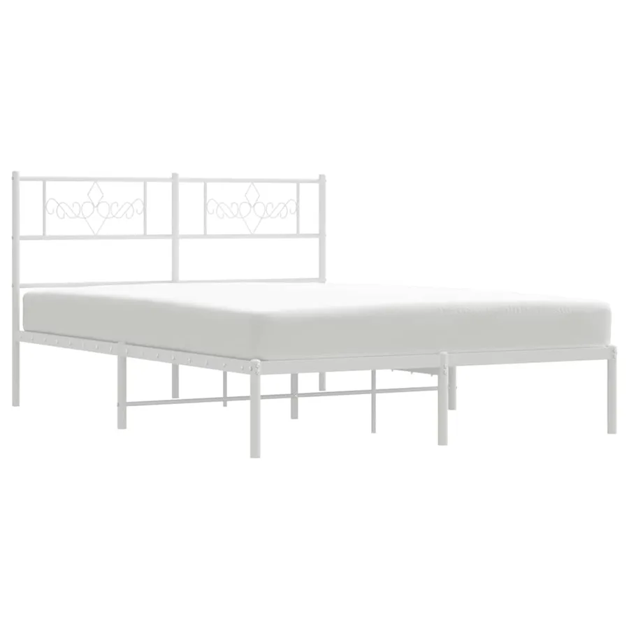 Cadre de lit métal sans matelas et tête de lit blanc 135x190 cm - 5