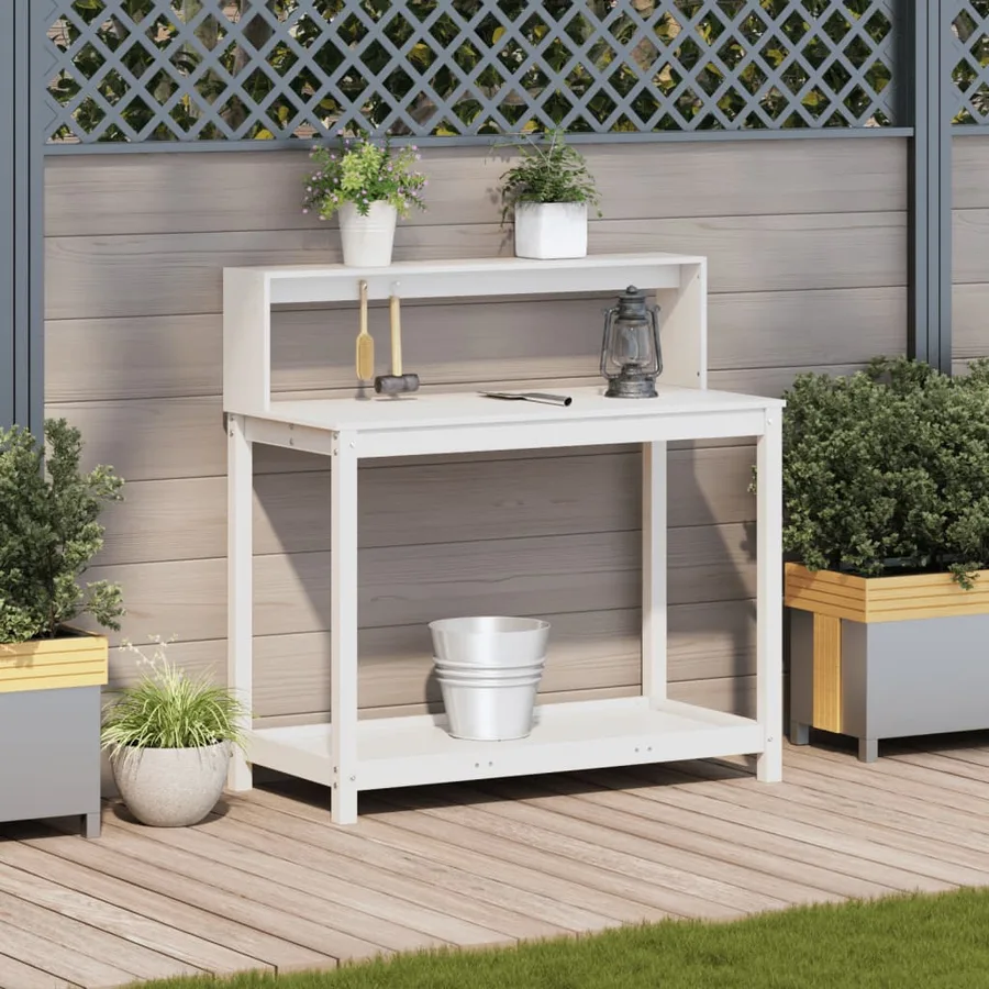 Table de rempotage avec étagères blanc bois massif de pin - 3