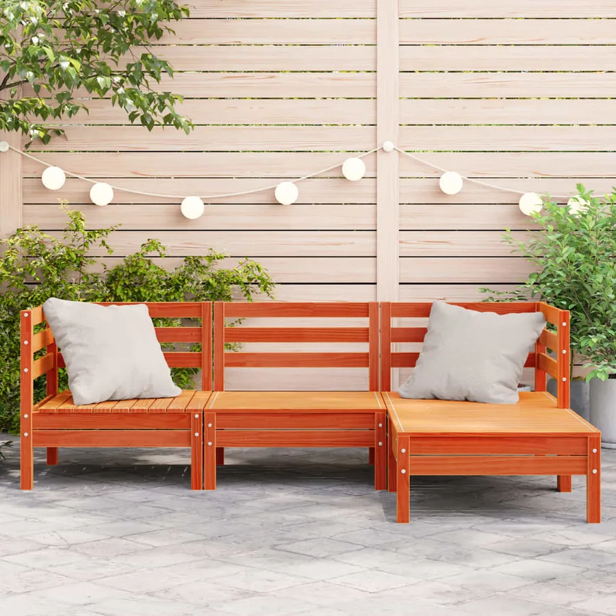 Canapé de jardin 3 places repose-pied cire marron bois massif - 3