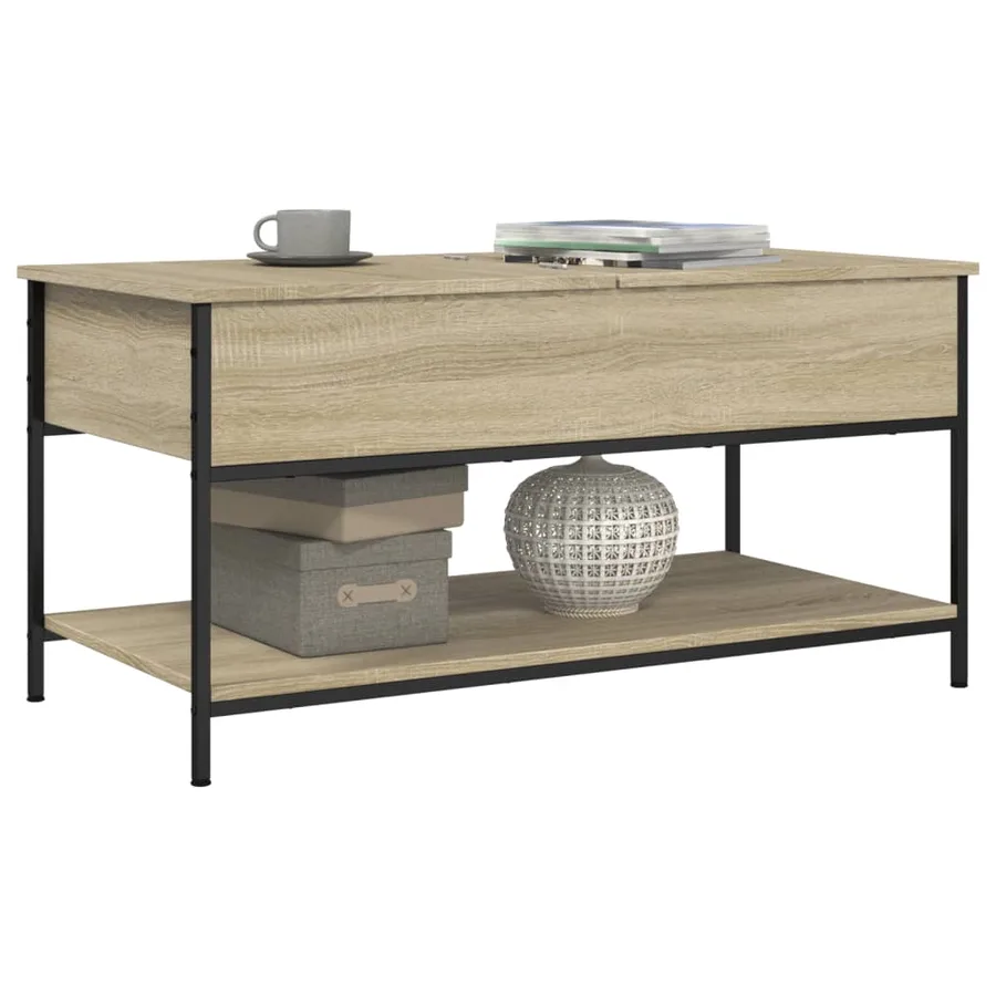 Table basse chêne sonoma 100x50x50cm bois d'ingénierie et métal - 4