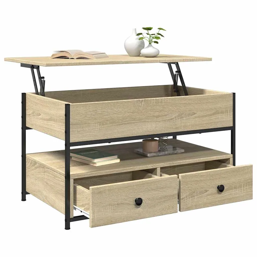 Table basse chêne sonoma 85x50x50 cm bois d'ingénierie et métal - 4