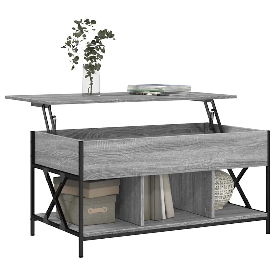 Table basse sonoma gris 100x55x50 cm bois d'ingénierie et métal - 4
