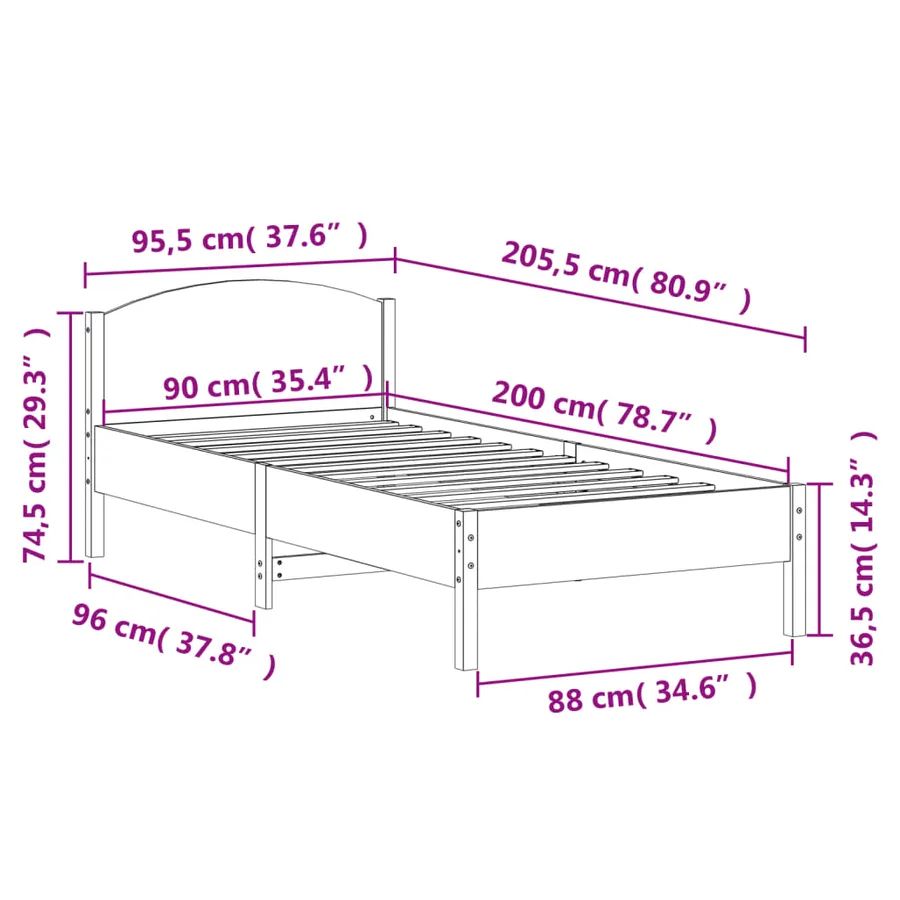 Cadre de lit sans matelas blanc 90x200 cm bois de pin massif - 9