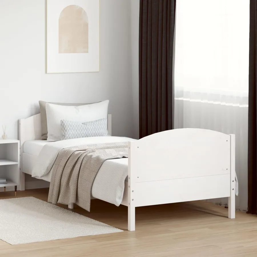 Cadre de lit sans matelas blanc 75x190 cm bois de pin massif - 3